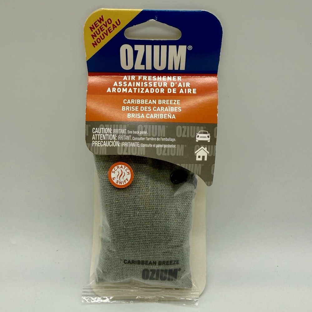 Ozium Air Freshener Sachet Caribbean Breeze Hanging Odor Eliminator Car Home